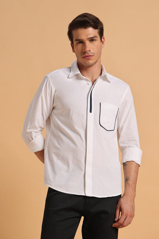 Classic White Cotton Regular Fit Shirt for Men