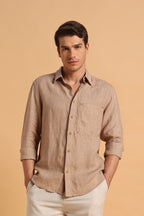 Desert Beige Pure Linen Regular Fit Shirt for Men