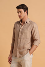 Desert Beige Pure Linen Regular Fit Shirt for Men