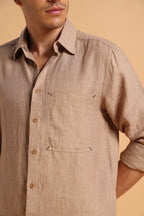 Desert Beige Pure Linen Regular Fit Shirt for Men