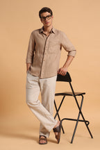Desert Beige Pure Linen Regular Fit Shirt for Men