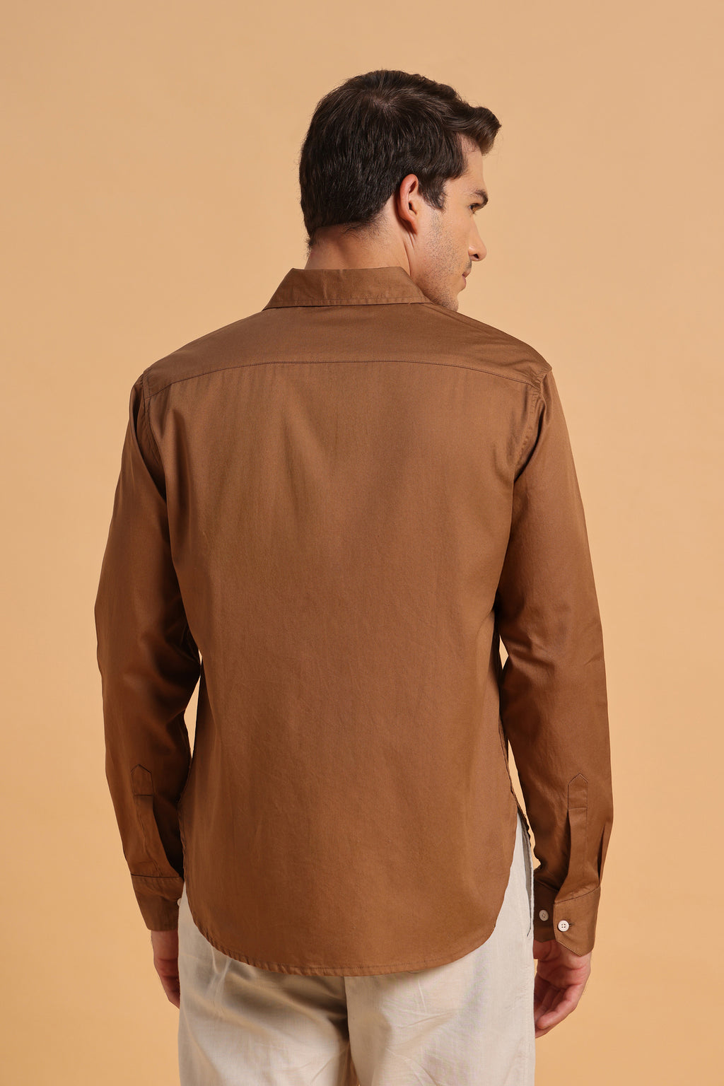 Mocha Brown Twill Cotton Slim Fit Shirt for Men