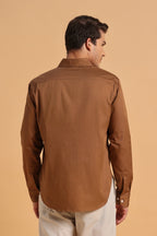 Mocha Brown Twill Cotton Slim Fit Shirt for Men