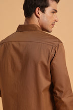 Mocha Brown Twill Cotton Slim Fit Shirt for Men