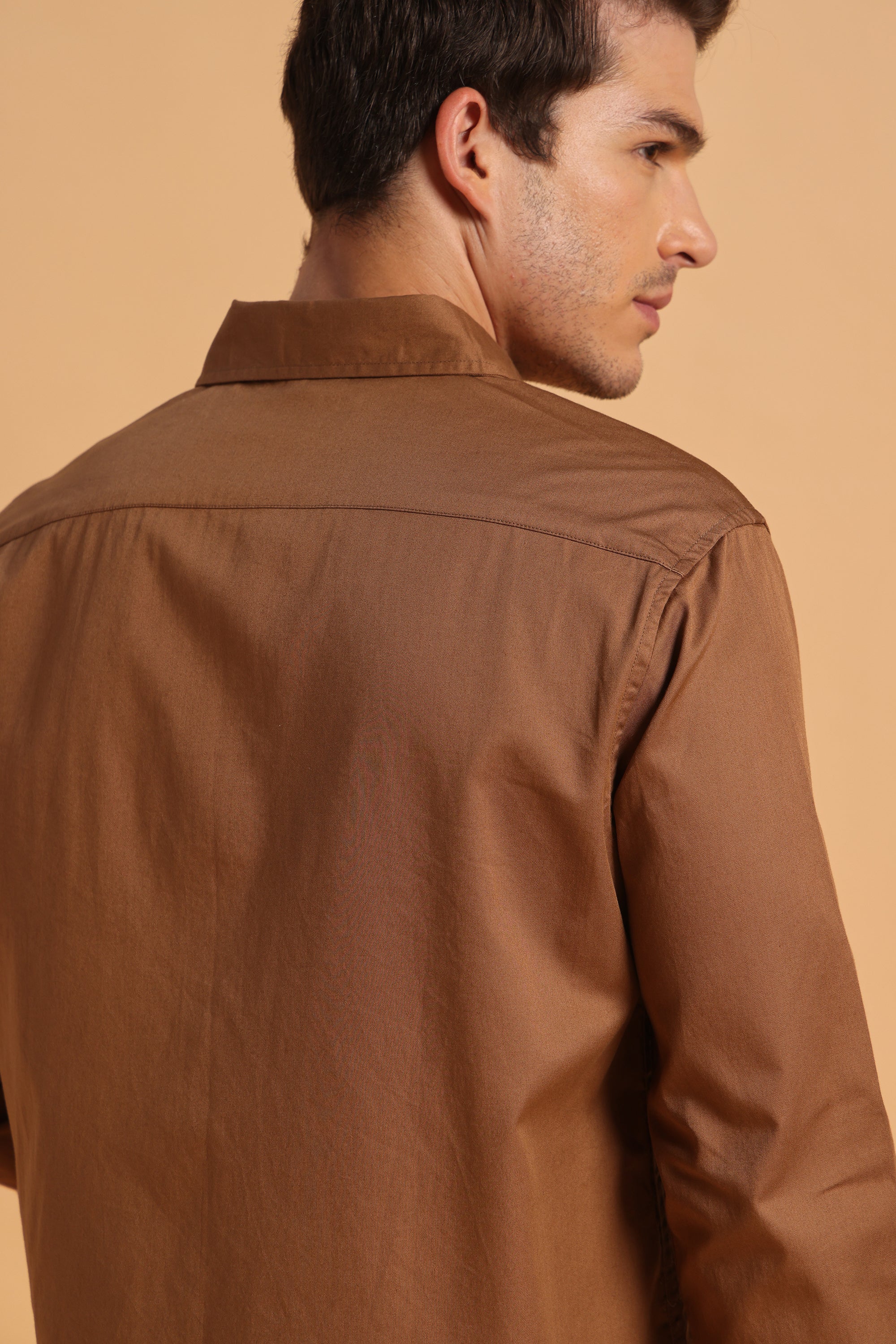 Mocha Brown Twill Cotton Slim Fit Shirt for Men