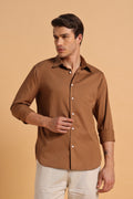 Mocha Brown Twill Cotton Slim Fit Shirt for Men
