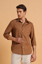 Mocha Brown Twill Cotton Slim Fit Shirt for Men