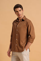 Mocha Brown Twill Cotton Slim Fit Shirt for Men