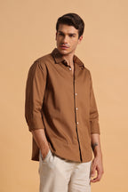 Mocha Brown Twill Cotton Slim Fit Shirt for Men