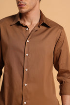 Mocha Brown Twill Cotton Slim Fit Shirt for Men