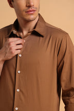 Mocha Brown Twill Cotton Slim Fit Shirt for Men