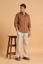 Mocha Brown Twill Cotton Slim Fit Shirt for Men