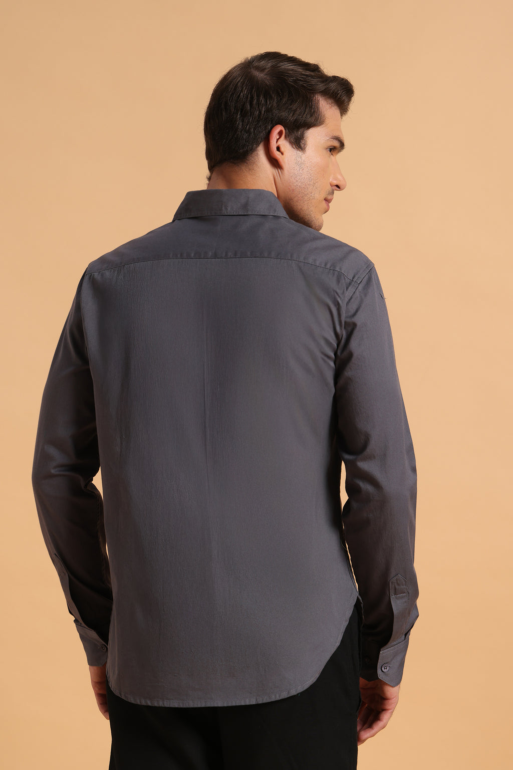 Charcoal Grey Twill Cotton Slim Fit Shirt For Men
