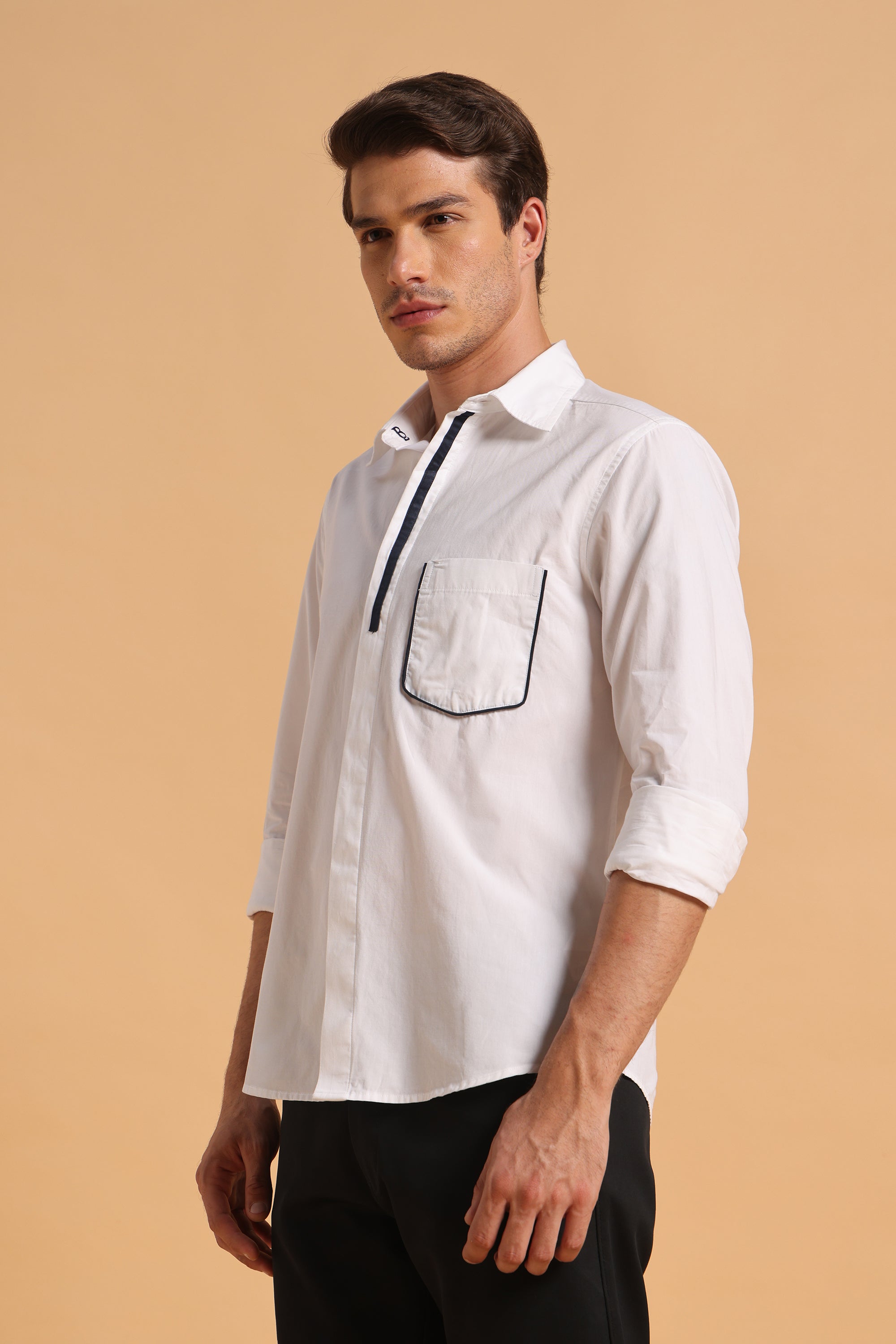 Classic White Cotton Regular Fit Shirt for Men