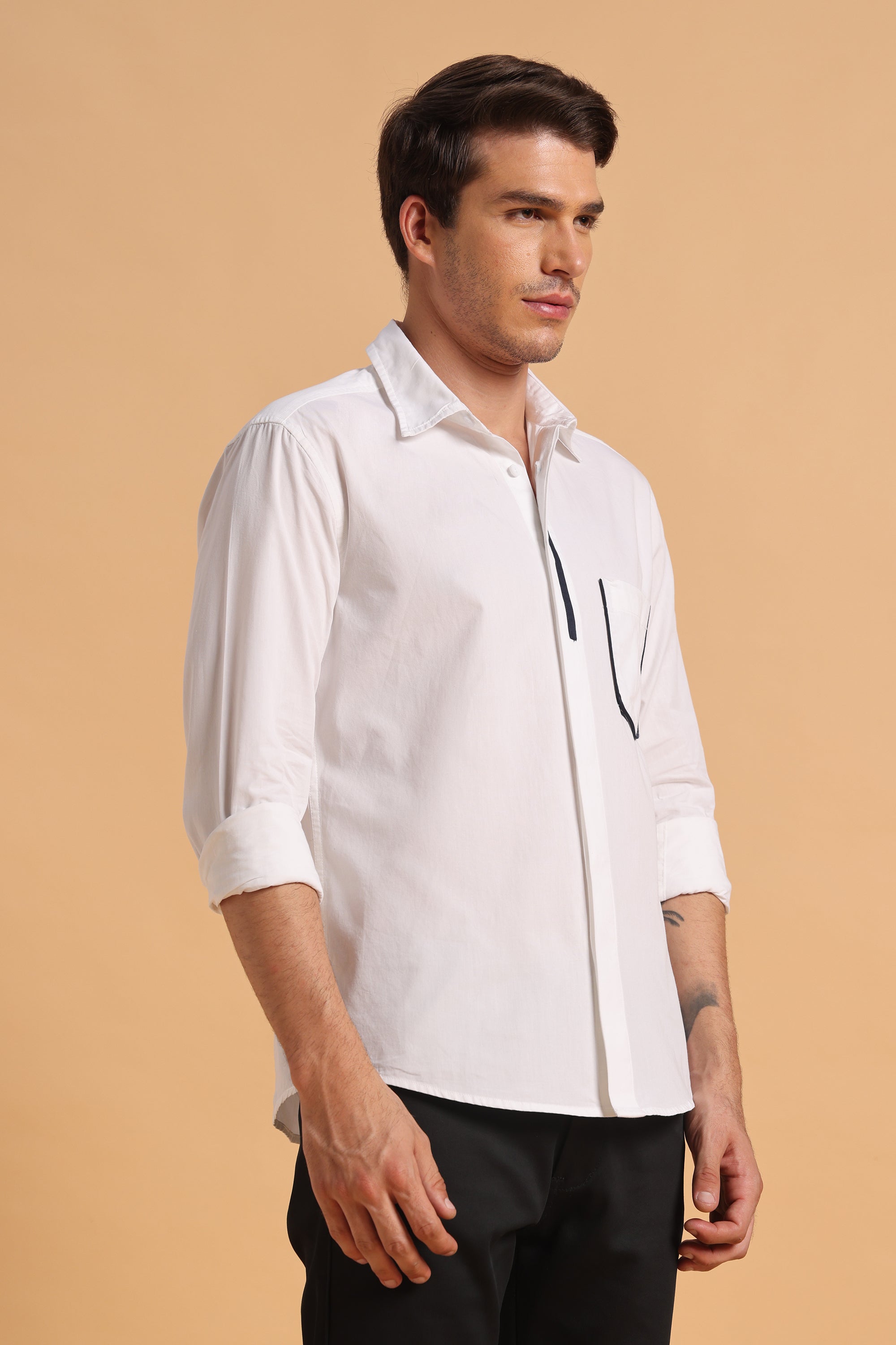 Classic White Cotton Regular Fit Shirt for Men