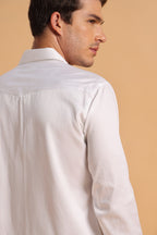 Pure White Cotton Regular Fit Shirt for Men