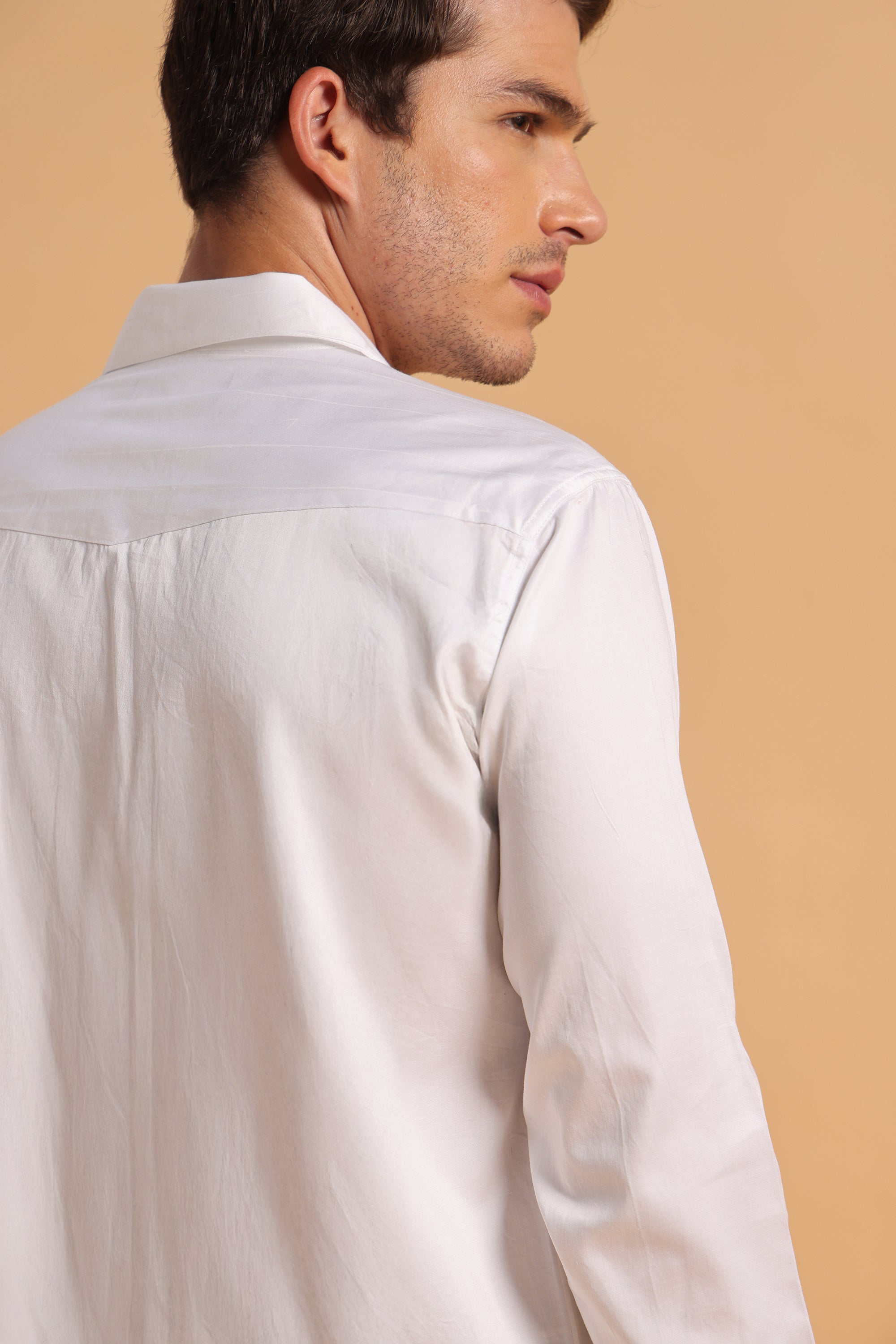 Pure White Cotton Regular Fit Shirt for Men