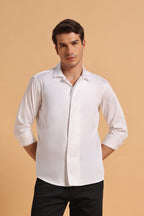 Pure White Cotton Regular Fit Shirt for Men