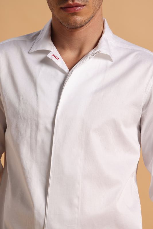 Pure White Cotton Regular Fit Shirt for Men
