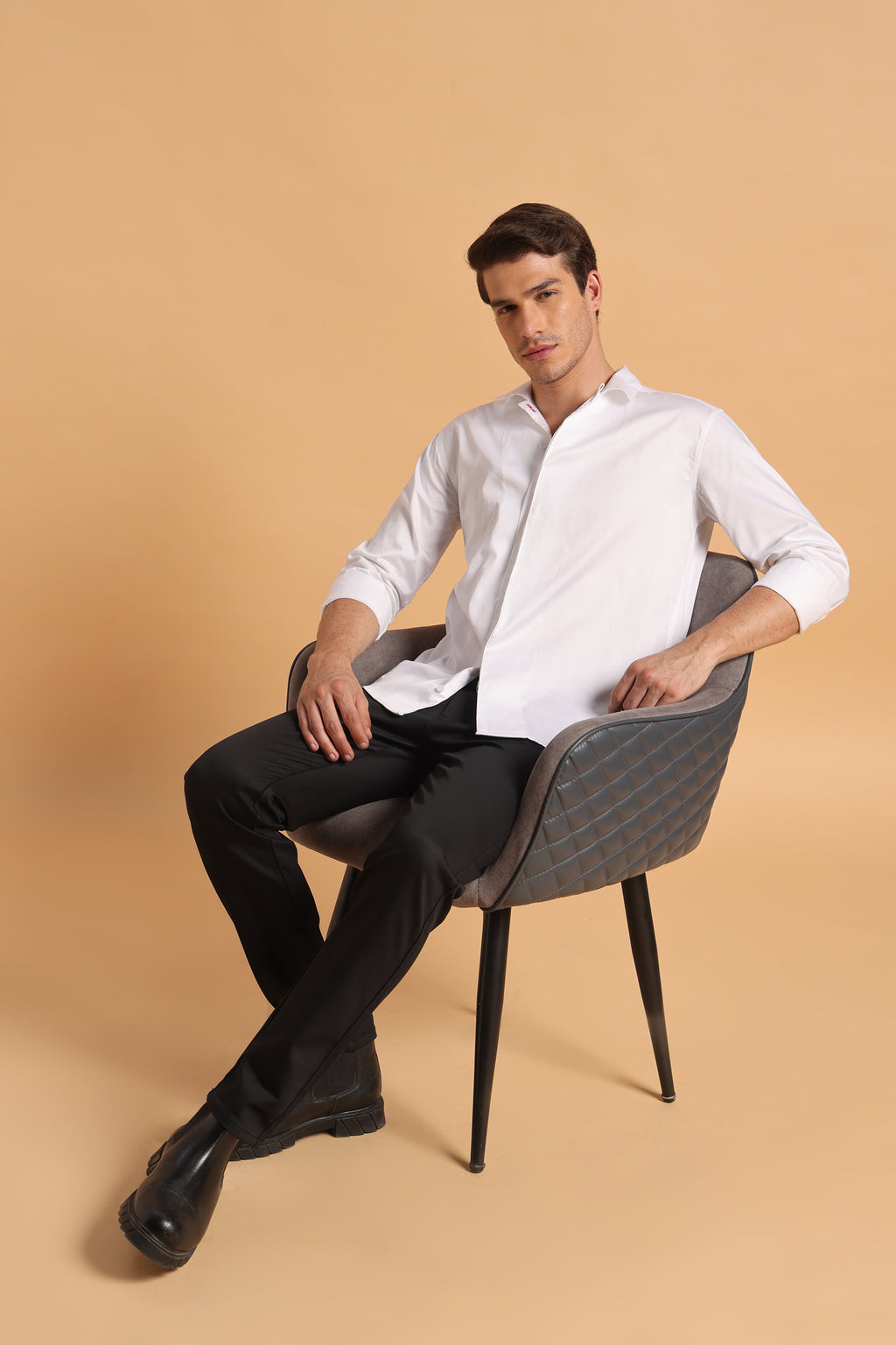 Pure White Cotton Regular Fit Shirt for Men
