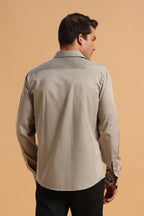 Light Khaki Satin Cotton Slim Fit Shirt for Men