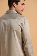 Light Khaki Satin Cotton Slim Fit Shirt for Men