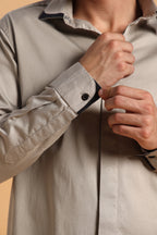 Light Khaki Satin Cotton Slim Fit Shirt for Men