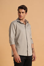 Light Khaki Satin Cotton Slim Fit Shirt for Men
