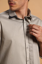 Light Khaki Satin Cotton Slim Fit Shirt for Men
