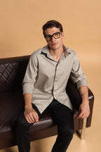 Light Khaki Satin Cotton Slim Fit Shirt for Men