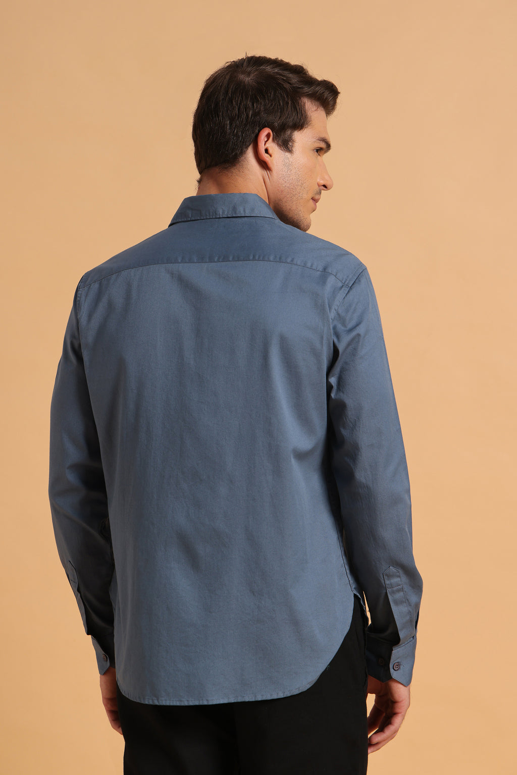Slate Blue Twill Cotton Slim Fit Shirt for Men