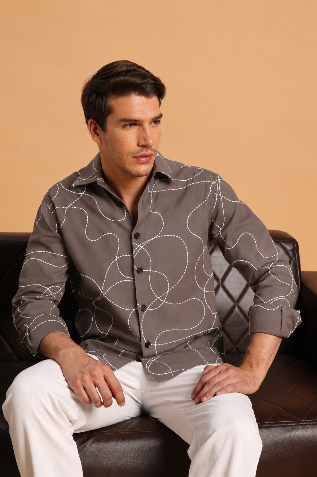 Charcoal Brown Twill Cotton Regular Fit Shirt for Men