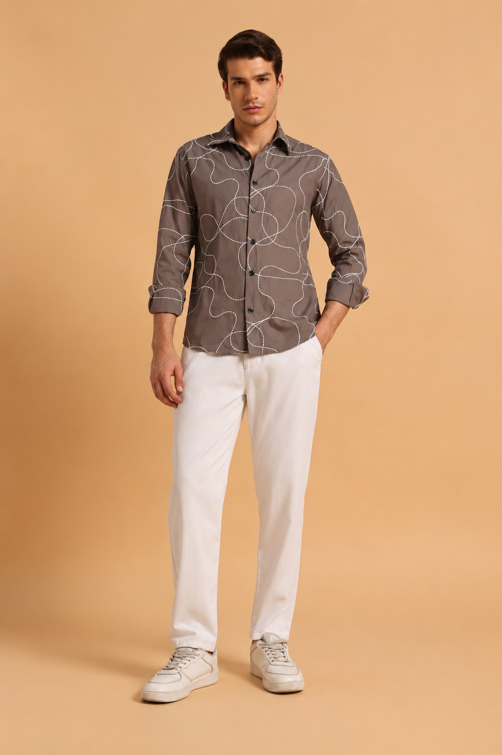 Charcoal Brown Twill Cotton Regular Fit Shirt for Men
