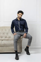 NAVY LUXE CONTRAST SHIRT