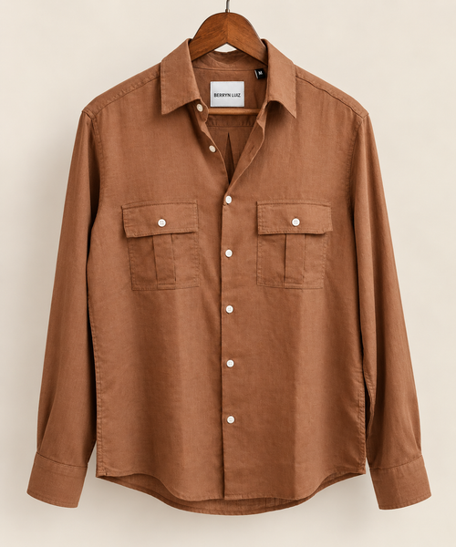 BEIGE LENIN DUEL POCKET SHIRT