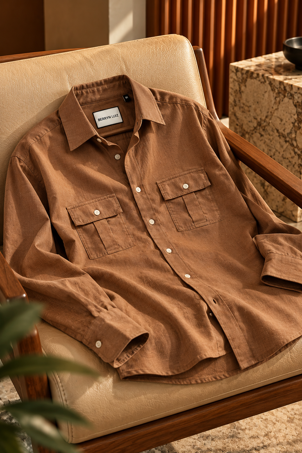 BEIGE LENIN DUEL POCKET SHIRT
