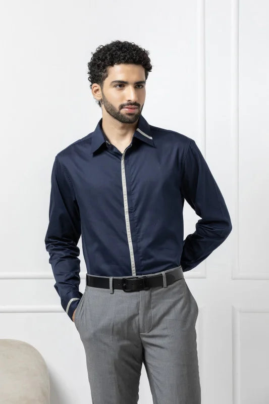 NAVY LUXE CONTRAST SHIRT